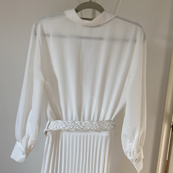 ZARA WOMAN WHITE PLEATED MIDI BELTED DRESS SIZE L REF:2298/178 NWT - Picture 9 of 12